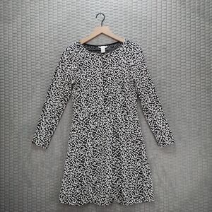Black and White Long Sleeve Leopard Print Sweater Dress-Knee Length-A-Line-H&M-S